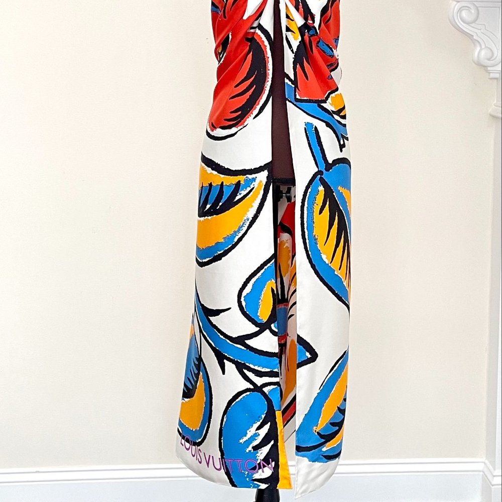 New Louis Vuitton Monogram Oversize Logo Off White Multicolor Silk Wrap Scarf - Picture 7 of 16
